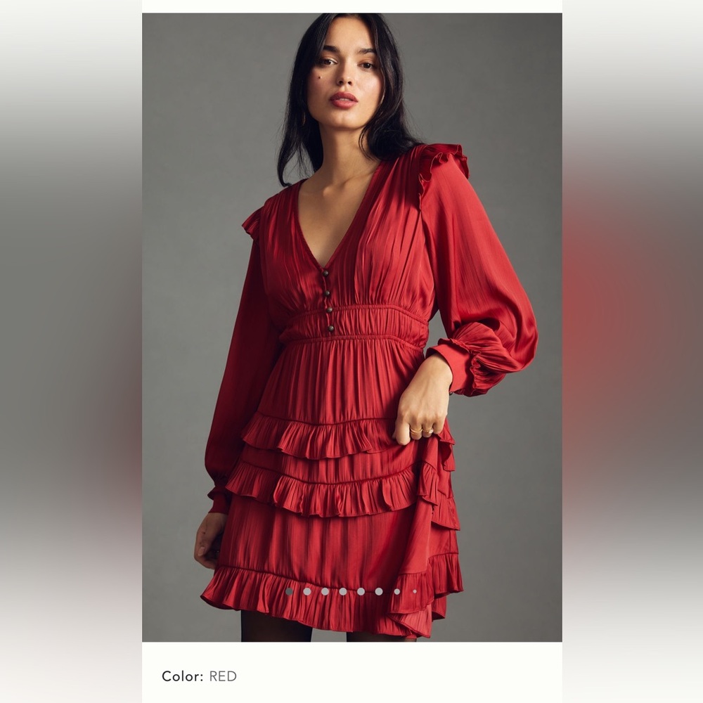 Anthropologie small red tiered ruffled mini dress